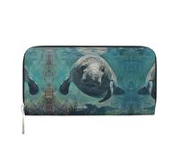 YANYU Crazy Save Manatee Print Leather Hand Wallet Clutch for Women Casual and Travel Use All Occasions Wallet, Black, One Size, Art