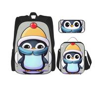 YANYU Cute Penguin Print Print Pencil Case Lightweight Casual Fashion Backpack Lunch Bag Large Capacity Travel Bag, Black, One Size, Black, One Size