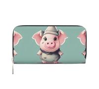 YANYU Cute Pig Print Leather Hand Wallet Clutch for Women Casual and Travel Use All Occasions Wallet, Black, One Size, Art