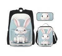 YANYU Cute White Rabbit Print Print Pencil Case Lightweight Casual Fashion Backpack Lunch Bag Large Capacity Travel Bag, Black, One Size, Black, One Size