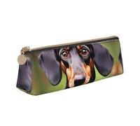 YANYU Dachshund Weiner Pet Dogs Print Functional Pencil Case Large Capacity 8.3 x 2.2 x 2.4In Triangle Pouch with Zipper