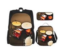 YANYU Drum Set-Standard Print Pencil Case Lightweight Casual Fashion Backpack Lunch Bag Large Capacity Travel Bag, Black, One Size, Black, One Size