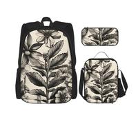 YANYU Floral Herbs Botanical Pattern Print Pencil Case Lightweight Casual Fashion Backpack Lunch Bag Large Capacity Travel Bag, Black, One Size, Black, One Size