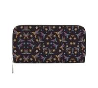 YANYU Flower Hummingbirds Embroidery Print Leather Hand Wallet Clutch for Women Casual and Travel Use All Occasions Wallet, Black, One Size, Art