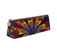 YANYU flower stained glass Print Functional Pencil Case Large Capacity 8.3 x 2.2 x 2.4In Triangle Pouch with Zipper, White, One Size