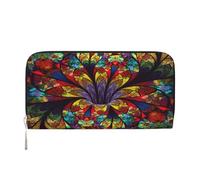 YANYU flower stained glass Print Leather Hand Wallet Clutch for Women Casual and Travel Use All Occasions Wallet, Black, One Size, Art
