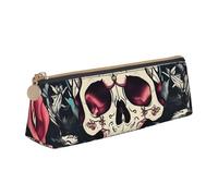 YANYU Flowers Skull Ornamental Pattern Print Functional Pencil Case Large Capacity 8.3 x 2.2 x 2.4In Triangle Pouch with Zipper