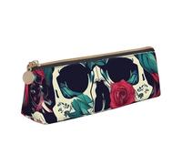 YANYU Flowers Skull Ornamental Print Functional Pencil Case Large Capacity 8.3 x 2.2 x 2.4In Triangle Pouch with Zipper