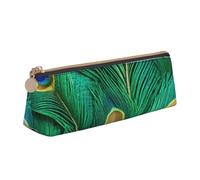 YANYU Green Peacock Feather Print Functional Pencil Case Large Capacity 8.3 x 2.2 x 2.4In Triangle Pouch with Zipper