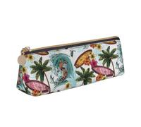 YANYU Hawaiian Surfer on Wavy Print Functional Pencil Case Large Capacity 8.3 x 2.2 x 2.4In Triangle Pouch with Zipper