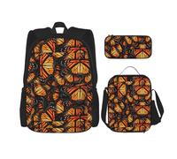 YANYU Heaps Of Orange Monarch Butterflies Print Pencil Case Lightweight Casual Fashion Backpack Lunch Bag Large Capacity Travel Bag, Black, One Size, Black, One Size