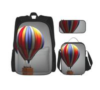 YANYU Hot Air Balloon Print Pencil Case Lightweight Casual Fashion Backpack Lunch Bag Large Capacity Travel Bag, Black, One Size, Black, One Size