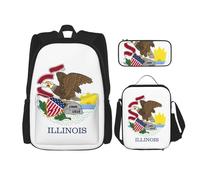 YANYU Illinois State Flag Print Pencil Case Lightweight Casual Fashion Backpack Lunch Bag Large Capacity Travel Bag, Black, One Size, Black, One Size