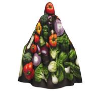 YANYU Introduction Of Various Vegetables Print Unisex Adult Halloween Hooded Cloak Full Length Cloaks With Vibrant For Cosplay