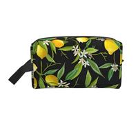 YANYU Lemon and Flower Print Travel Toiletry Bag Zippered Storage Bags with Handles Portable Cosmetic Organizer, White, One Size