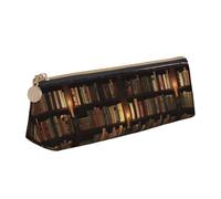 YANYU Library Bookshelf Book Print Functional Pencil Case Large Capacity 8.3 x 2.2 x 2.4In Triangle Pouch with Zipper