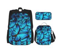 YANYU Many Blue Butterfly Print Pencil Case Lightweight Casual Fashion Backpack Lunch Bag Large Capacity Travel Bag, Black, One Size, Black, One Size
