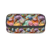 YANYU Many colored ice cream Print Convenience Pencil Case 8.3 x 2 x 3.7 Inches style for Pens Pencils Small Items, Black, One Size
