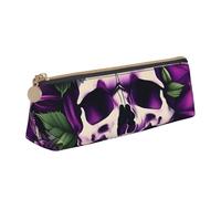 YANYU many Purple Rose Skull Print Functional Pencil Case Large Capacity 8.3 x 2.2 x 2.4In Triangle Pouch with Zipper