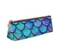 YANYU Mermaid Teal Fish Scale Print Functional Pencil Case Large Capacity 8.3 x 2.2 x 2.4In Triangle Pouch with Zipper