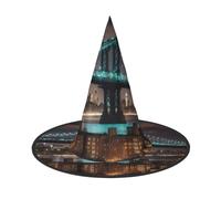 YANYU New York Manhattan Bridge Night Print Carnival Unisex Costume Halloween Witch Hat For Parties Masquerades Role-Playing