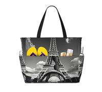 YANYU Paris Eiffel Tower and Cloud Print Functional Beach Bag Fashionable Summer Bags Reusable Picnic Gym Camping Holidays