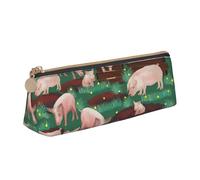 YANYU Pigs in Farm Print Functional Pencil Case Large Capacity 8.3 x 2.2 x 2.4In Triangle Pouch with Zipper, White, One Size