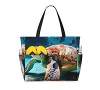 YANYU Sea Turtle Print Functional Beach Bag Fashionable Summer Bags Reusable Picnic Gym Camping Holidays