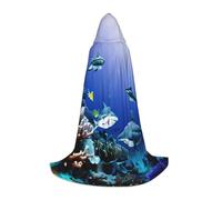 YANYU Shark Swimming Under The Sea Print Unisex Hooded Cloak Variety Sizes For Halloween Cosplay Themed Parties Carnival