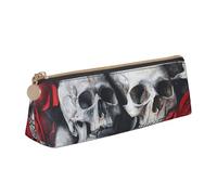 YANYU Skull and Red Rose Print Functional Pencil Case Large Capacity 8.3 x 2.2 x 2.4In Triangle Pouch with Zipper