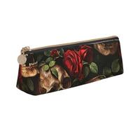 YANYU Skull and Red Rose Print Functional Pencil Case Large Capacity 8.3 x 2.2 x 2.4In Triangle Pouch with Zipper