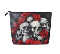 YANYU Skull and Red Rose Print Single-layer Makeup Bag Waterproof Travel Cosmetic Organizer Large Capacity, Black, One Size