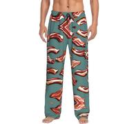 YANYU Streaky Bacon Pattern Print Gift Pajama Pants Soft Comfortable Lounge Bottoms Drawstring Waist Side Pockets, Black, L