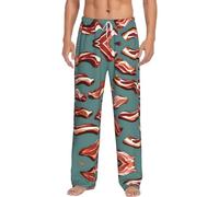 YANYU Streaky Bacon Pattern Print Gift Pajama Pants Soft Comfortable Lounge Bottoms Drawstring Waist Side Pockets, White, L