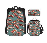 YANYU Streaky Bacon Pattern Print Pencil Case Lightweight Casual Fashion Backpack Lunch Bag Large Capacity Travel Bag, Black, One Size, Black, One Size
