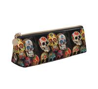YANYU sugar skulls Print Functional Pencil Case Large Capacity 8.3 x 2.2 x 2.4In Triangle Pouch with Zipper