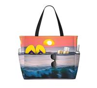 YANYU Sunset and Sunrise with Ocean Sea Waves Print Functional Beach Bag Fashionable Summer Bags Reusable Picnic Gym Camping Holidays