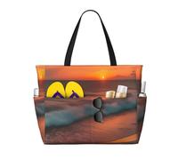 YANYU Sunset at The Beach Print Functional Beach Bag Fashionable Summer Bags Reusable Picnic Gym Camping Holidays