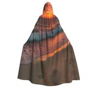 YANYU Sunset At The Beach Print Unisex Adult Halloween Hooded Cloak Full Length Cloaks With Vibrant For Cosplay