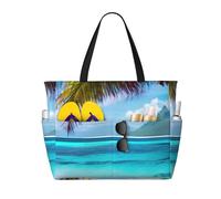 YANYU Tahiti Beach Print Functional Beach Bag Fashionable Summer Bags Reusable Picnic Gym Camping Holidays
