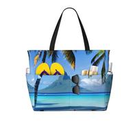 YANYU Tahiti Beaches Print Functional Beach Bag Fashionable Summer Bags Reusable Picnic Gym Camping Holidays
