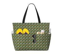 YANYU Tropical Flower Leaf Parrot Print Functional Beach Bag Fashionable Summer Bags Reusable Picnic Gym Camping Holidays
