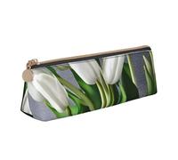YANYU White Tulips Flowers Print Functional Pencil Case Large Capacity 8.3 x 2.2 x 2.4In Triangle Pouch with Zipper