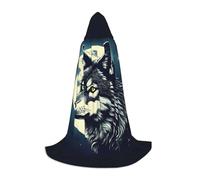 YANYU Wolf Night Moon Print Unisex Hooded Cloak Variety Sizes For Halloween Cosplay Themed Parties Carnival, Black, S