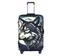 Yanyu Wolf Night Moon Print Universal Suitcase Cover Elastic Washable Travel Luggage Protector Adult Luggage, White, S