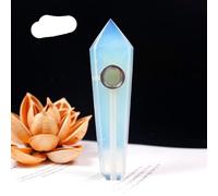 YanYue Natural crystal stone smokey pipe healing quartz jewelry crystal point gemstone With 3pc Metal Filter + 1brush-opal