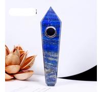 YanYue Natural crystal stone smokey pipe healing quartz jewelry crystal point gemstone With 3pc Metal Filter + 1brush-lapis lazuli
