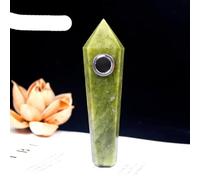 YanYue Natural crystal stone smokey pipe healing quartz jewelry crystal point gemstone With 3pc Metal Filter + 1brush-Green jade