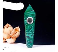 YanYue Natural crystal stone smokey pipe healing quartz jewelry crystal point gemstone With 3pc Metal Filter + 1brush-Malachite