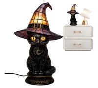 yanzisura Cat Stained Glass Table Lamp, Gothic Witch Hat Led Lamp